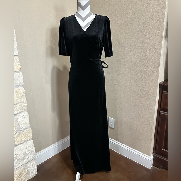 MEROKEETY Women's V Neck Wrap Velvet Maxi Dress Bell Sleeve, NWT! - Picture 4 of 13